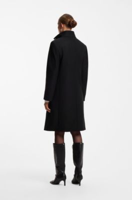 울 블렌드 레귤러 핏 코트, 블랙