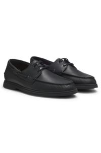 Boat shoes in tumbled leather, Black