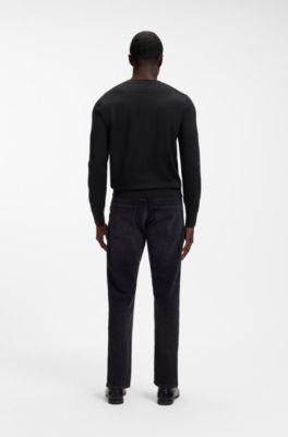 V-neck sweater in extra-fine merino wool, Black