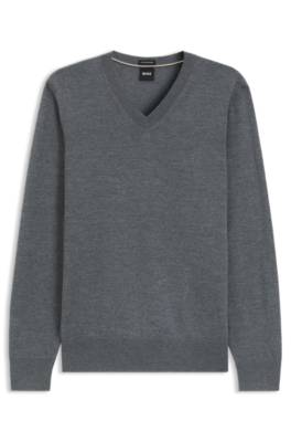 Boss V-neck sweater in extra-fine merino wool stickade tröjor herr – bild 4