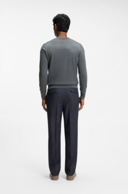 V-neck sweater in extra-fine merino wool, Grey