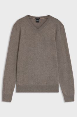 V-neck sweater in extra-fine merino wool, Brown