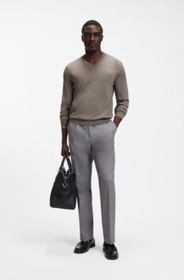 V-neck sweater in extra-fine merino wool, Brown