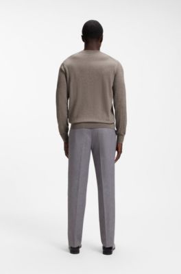 V-neck sweater in extra-fine merino wool, Brown
