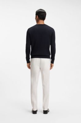 V-neck sweater in extra-fine merino wool, Dark Blue