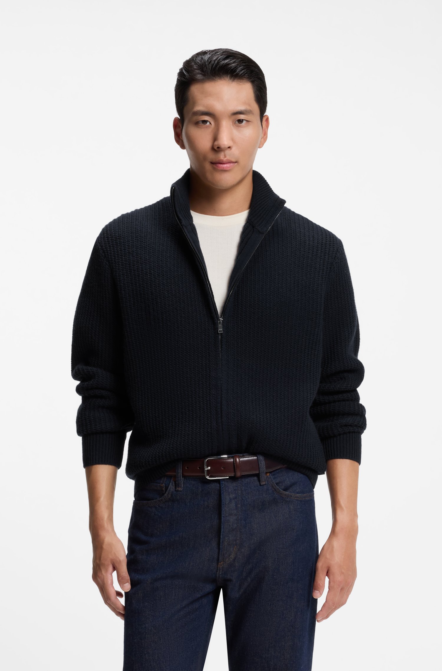 Boss Zip-up cardigan in structured virgin wool and cashmere herr