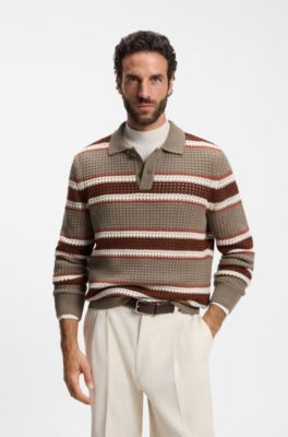 Relaxed-fit rugby sweater in a wool blend, Brown
