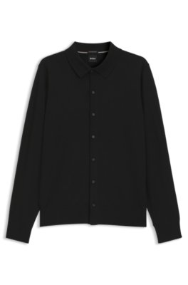 Boss Uomo Nero Cardigan In Lana Merino