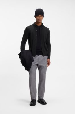 Virgin wool cardigan with a polo collar, Black