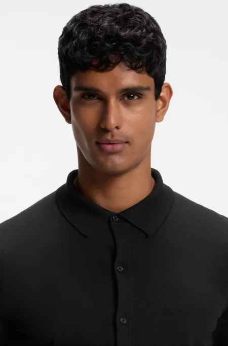 Cardigan en laine vierge à col polo