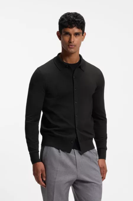 Cardigan en laine vierge à col polo