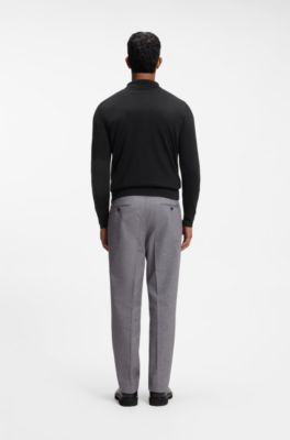 Virgin wool cardigan with a polo collar, Black