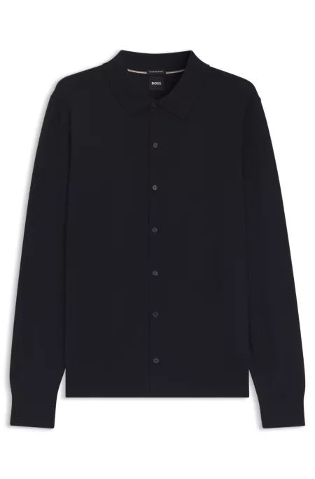 Virgin wool cardigan with a polo collar