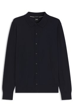 Virgin wool cardigan with a polo collar