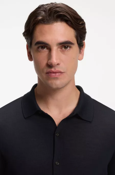 Virgin wool cardigan with a polo collar