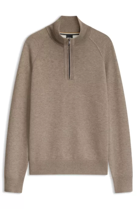 Zip-neck sweater in a knitted cotton blend