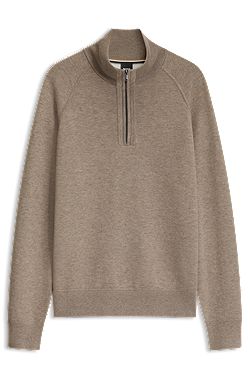 Zip-neck sweater in a knitted cotton blend
