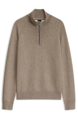 Boss Zip-neck sweater in a knitted cotton blend stickade tröjor herr – bild 4