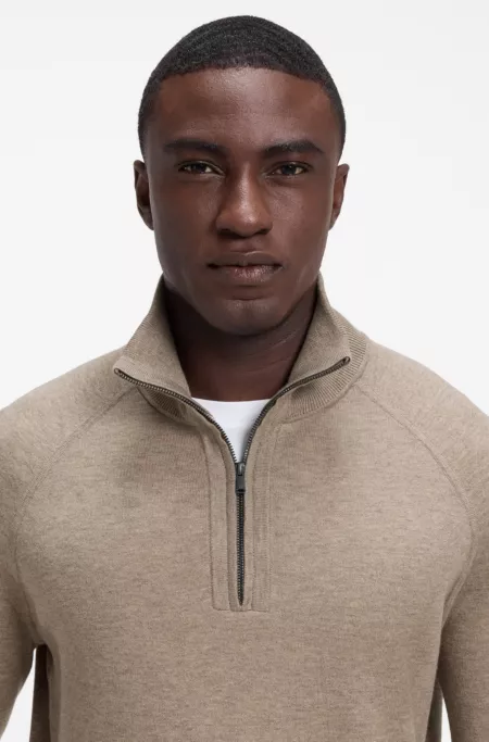 Zip-neck sweater in a knitted cotton blend