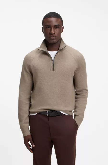 Zip-neck sweater in a knitted cotton blend