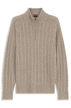 Zip-neck sweater with an all-over cable pattern
