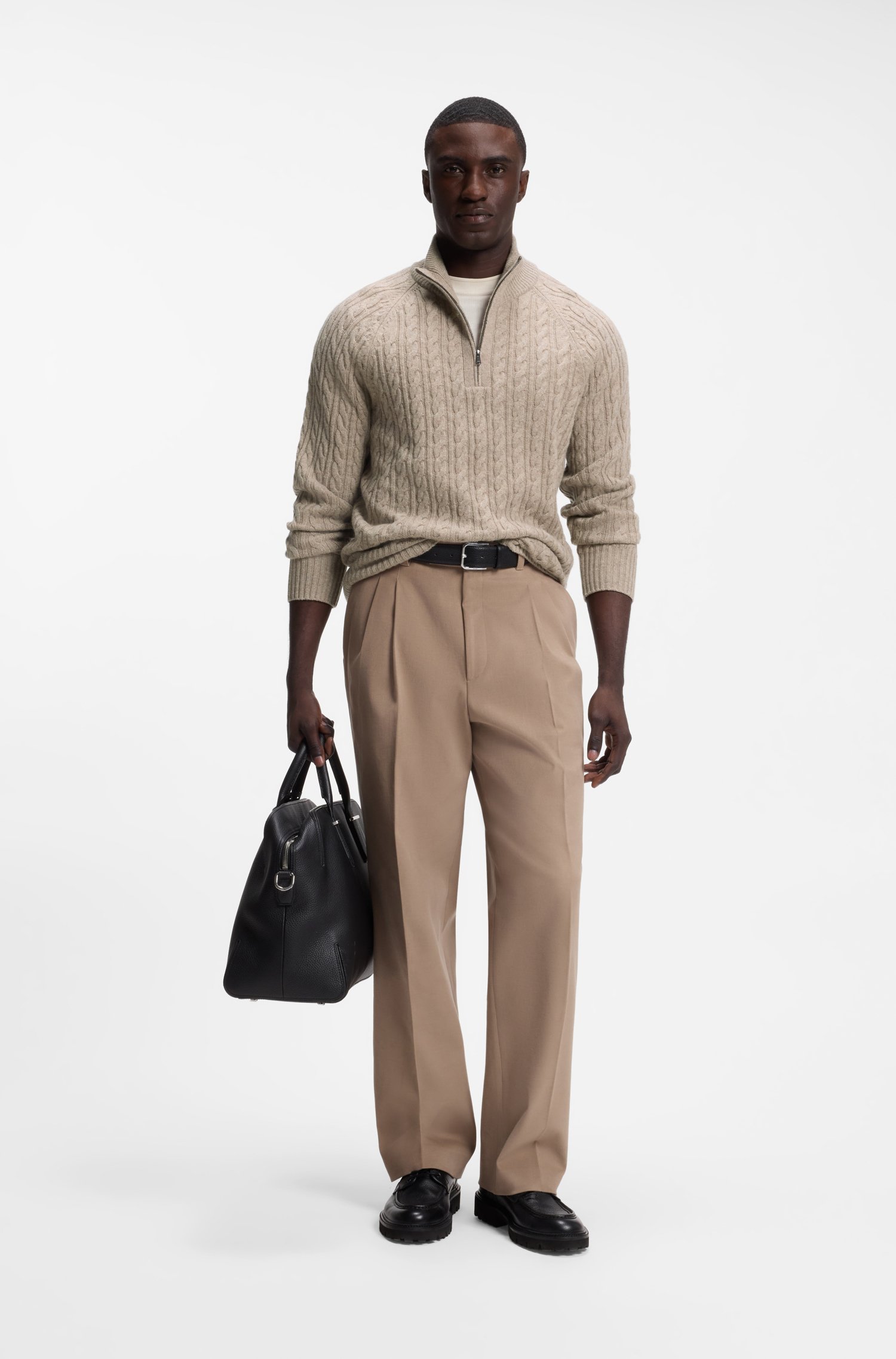 Boss Zip-neck sweater with an all-over cable pattern stickade tröjor herr – bild 2