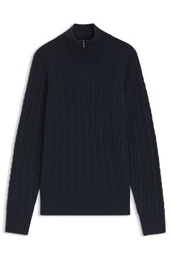 Zip-neck sweater with an all-over cable pattern