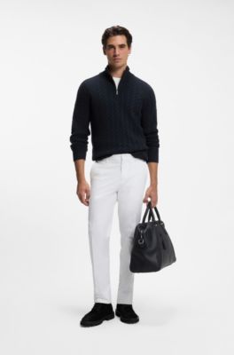 Zip-neck sweater with an all-over cable pattern, Dark Blue