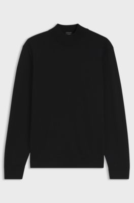 Pull en laine m&eacute;rinos extra-fine &agrave; col montant, Noir