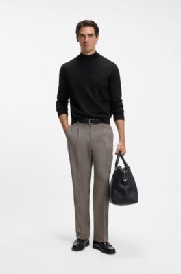 Mock-neck sweater in extra-fine merino wool, Black