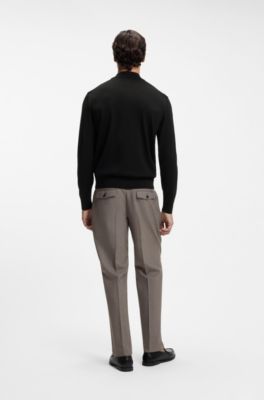 Mock-neck sweater in extra-fine merino wool, Black