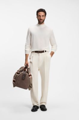 Mock-neck sweater in extra-fine merino wool, Natural