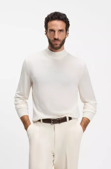 Mock-neck sweater in extra-fine merino wool