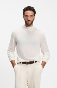 Maglione a lupetto in lana merino extrafine, Colore neutro