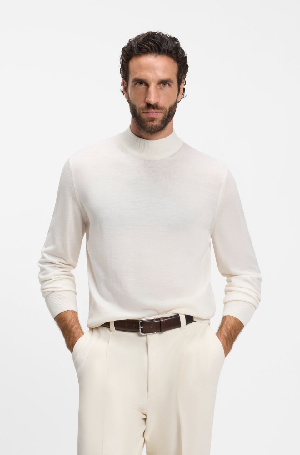 Mock-neck sweater in extra-fine merino wool