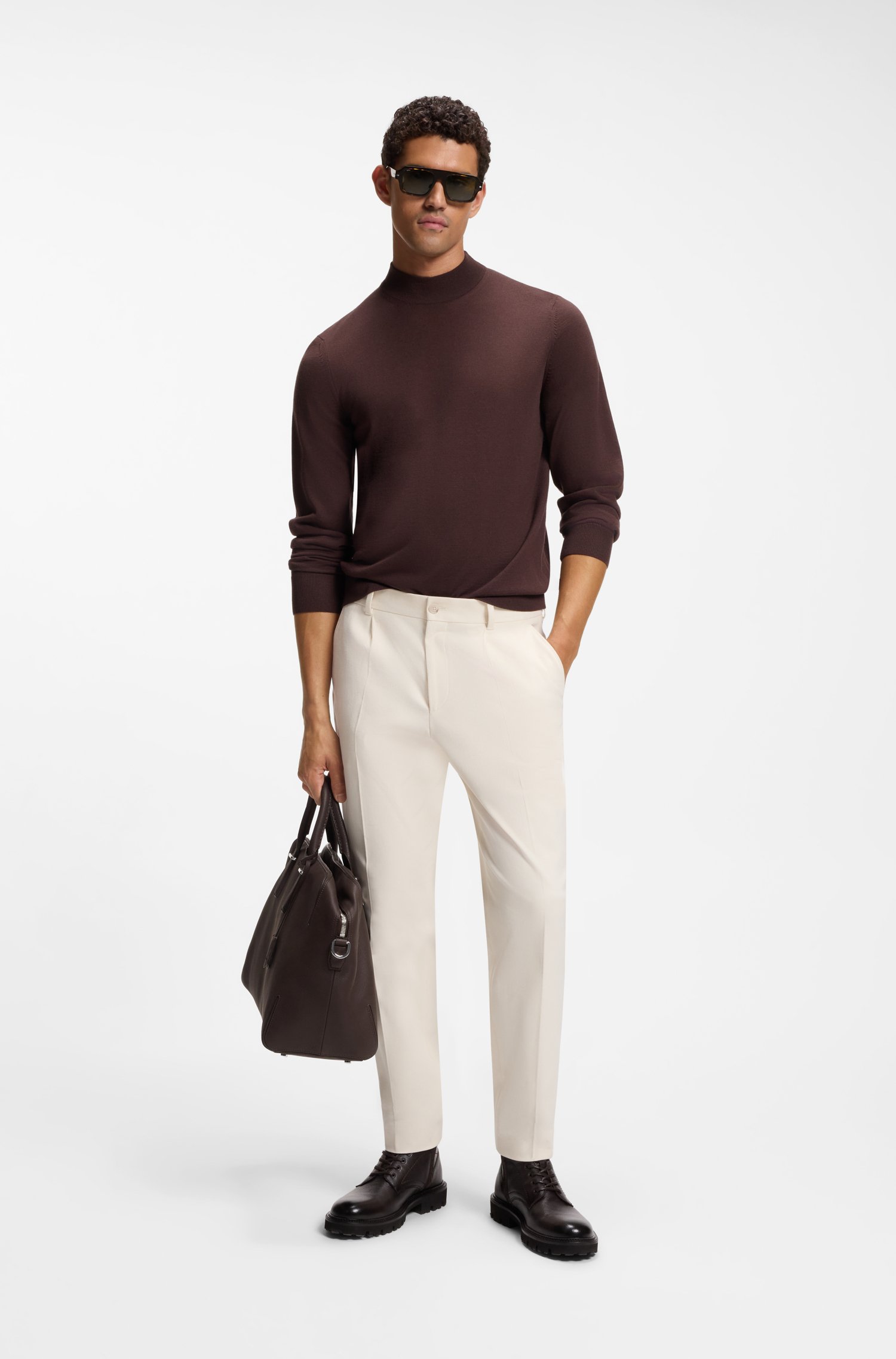 Boss Mock-neck sweater in extra-fine merino wool stickade tröjor herr – bild 2