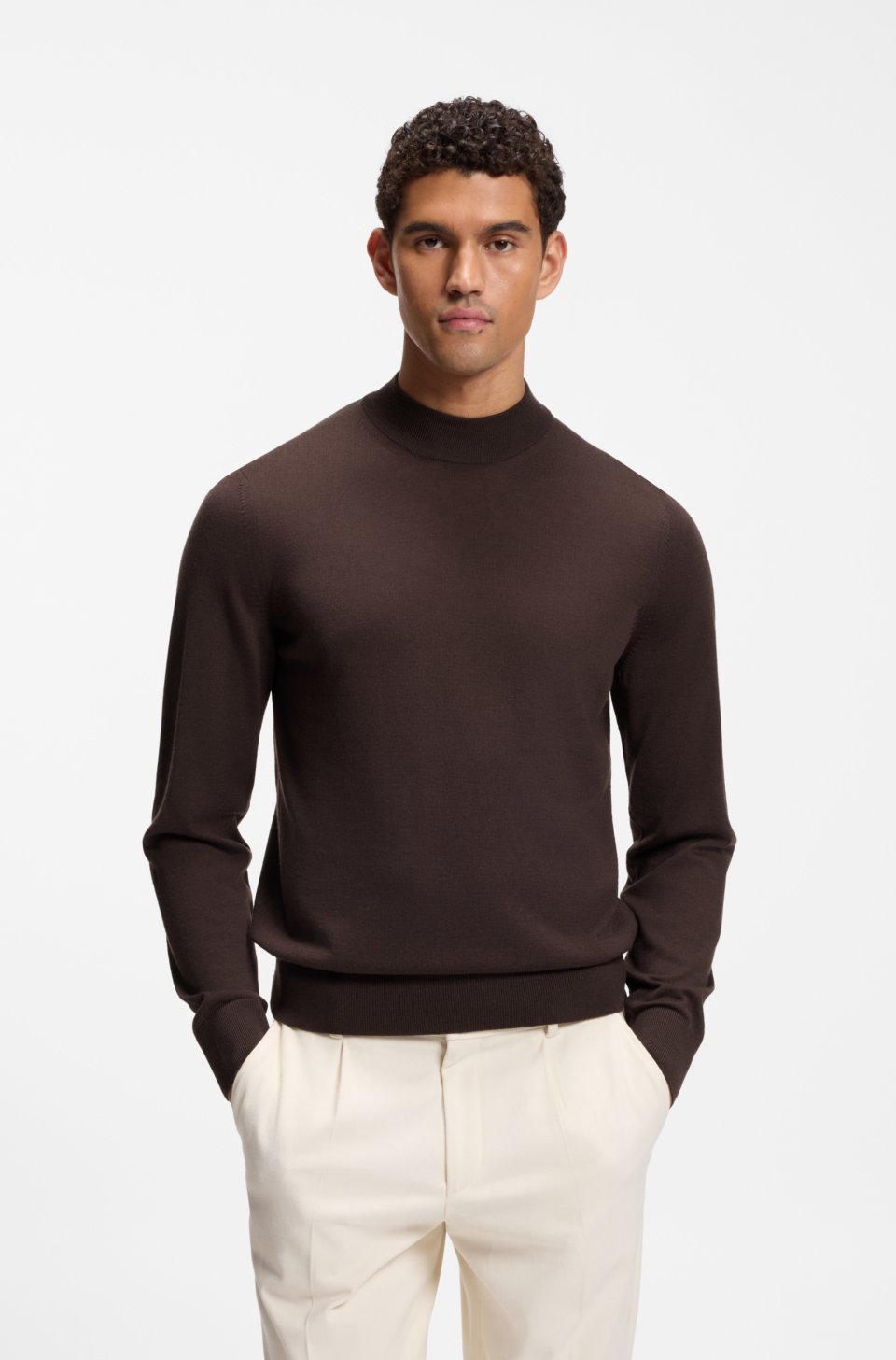Mock-neck sweater in extra-fine merino wool