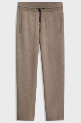 Straight-fit knitted trousers in a cotton blend, Light Brown