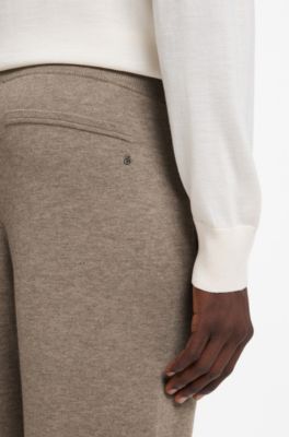 Straight-fit knitted trousers in a cotton blend, Light Brown