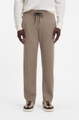 Straight-fit knitted trousers in a cotton blend, Light Brown