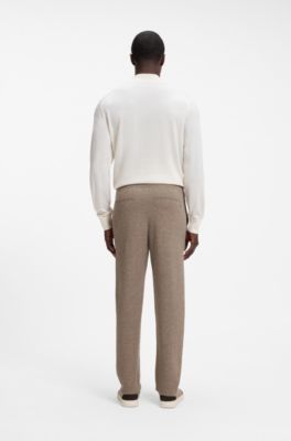 Straight-fit knitted trousers in a cotton blend, Light Brown
