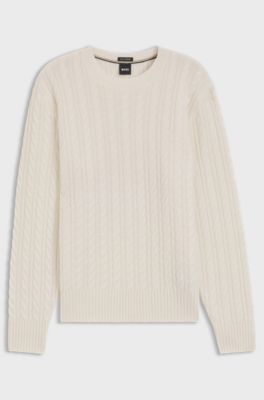 Cable-knit sweater in virgin wool and cashmere, Natural