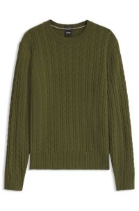 Cable-knit sweater in virgin wool and cashmere, Olive