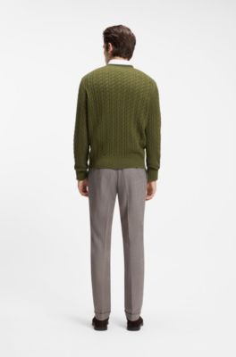 Cable-knit sweater in virgin wool and cashmere, Olive