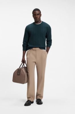 Cable-knit sweater in virgin wool and cashmere, Dark Green