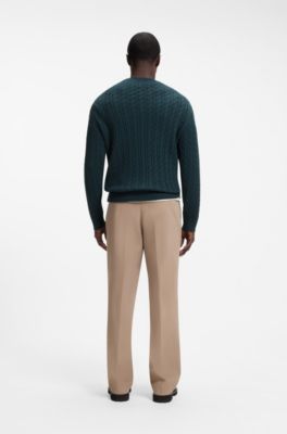 Cable-knit sweater in virgin wool and cashmere, Dark Green