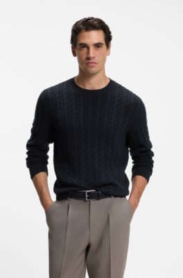 Cable-knit sweater in virgin wool and cashmere