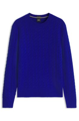 Cable-knit sweater in virgin wool and cashmere, Blue