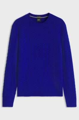 Cable-knit sweater in virgin wool and cashmere, Blue