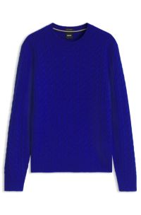 Cable-knit sweater in virgin wool and cashmere, Blue